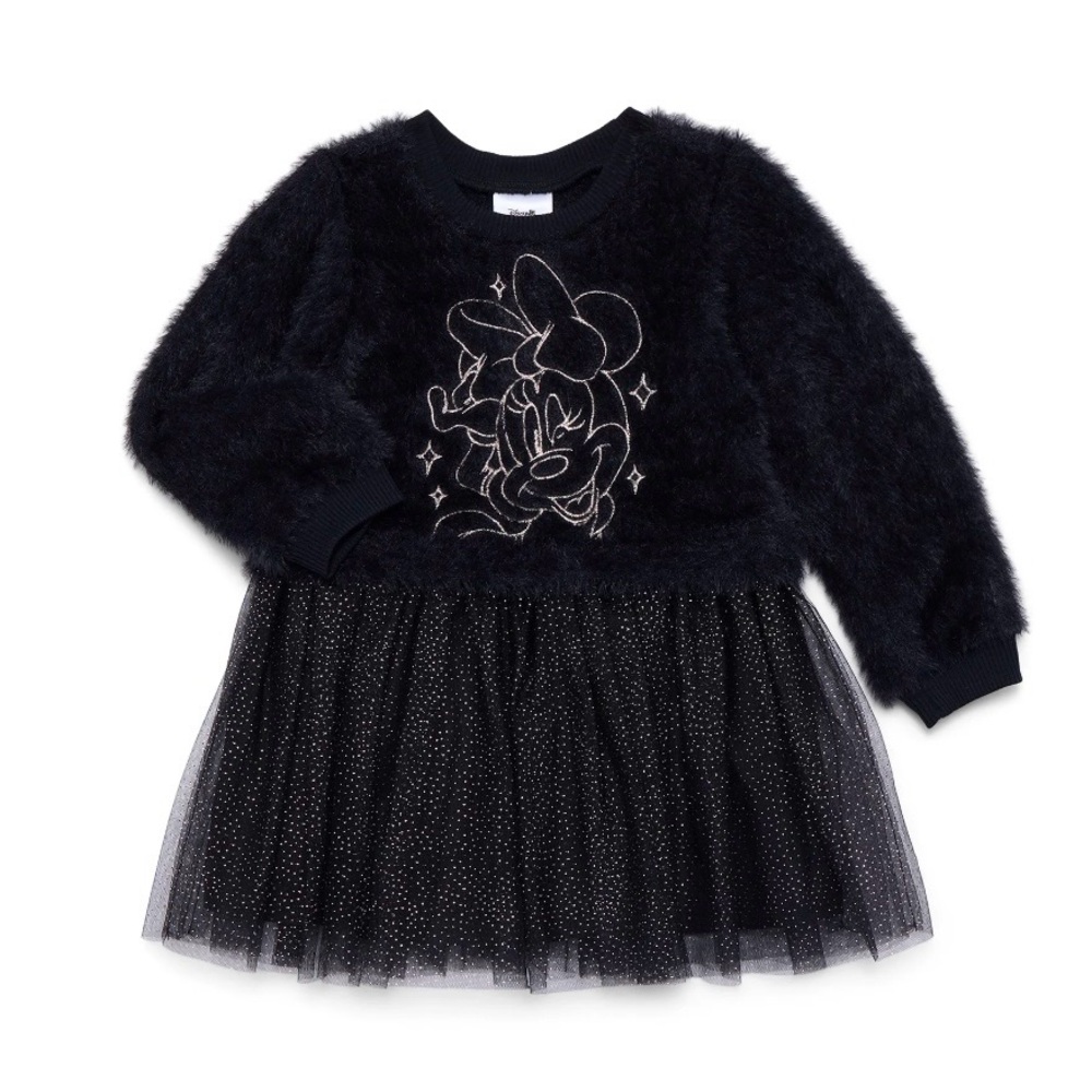 Disney Minnie Mouse Toddler Girls Fuzzy Sparkle Long Sleeve Tulle Tutu Dress 2T